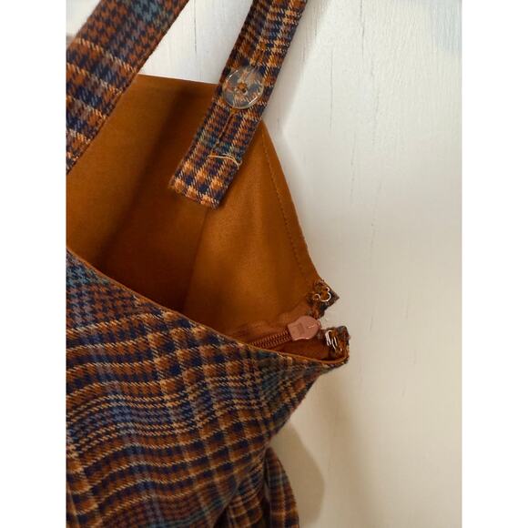 American Eagle Dress Plaid Mini A Line Skater Flare Belted Button Front Brown S - Picture 6 of 7